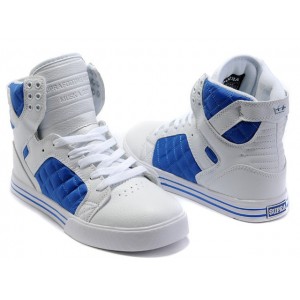 Supra Skytop Shoes Men's White Blue Logo