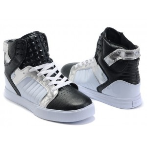 Supra Skytop Shoes Silver Black White For Men